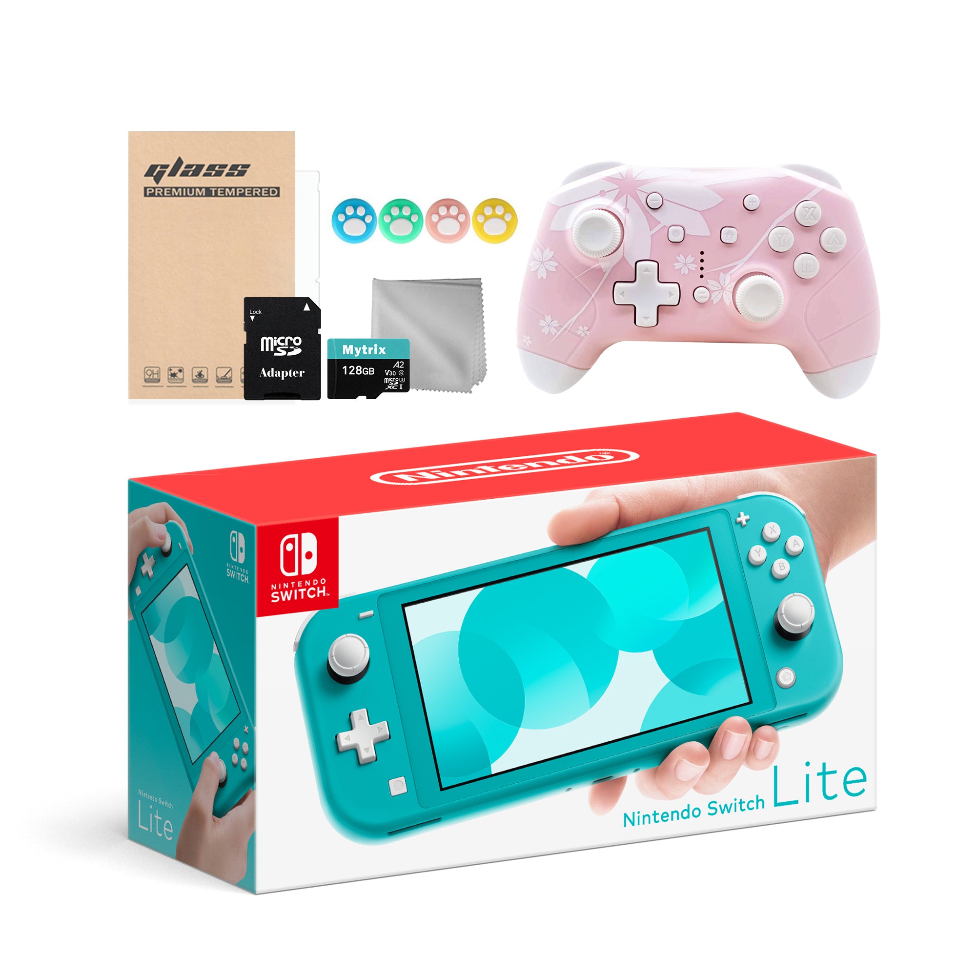 Nintendo Switch Lite 10 in 1 Combo: NS Lite Turquoise 32GB Console, Mytrix Sakura Wireless Pro Controller, and Mytrix Accessories Bundle for Nintendo Switch Lite and More Nintendo Switch Lite 10 in 1 Combo: NS Lite Turquoise 32GB Console, Mytrix Sakura Wireless Pro Controller, and Mytrix Accessories Bundle for Nintendo Switch Lite and More